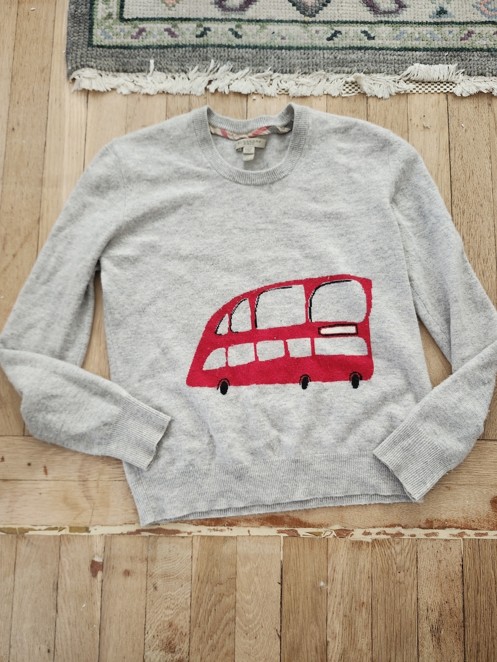 Burberry Brit Cashmere Sweater with Red Bus Motif